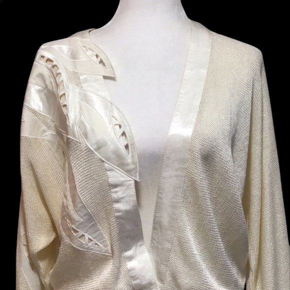 Dino Valiano Ivory Knit Cardigan with Linen Blend Trim, Size‎ Medium - Picture 3 of 10